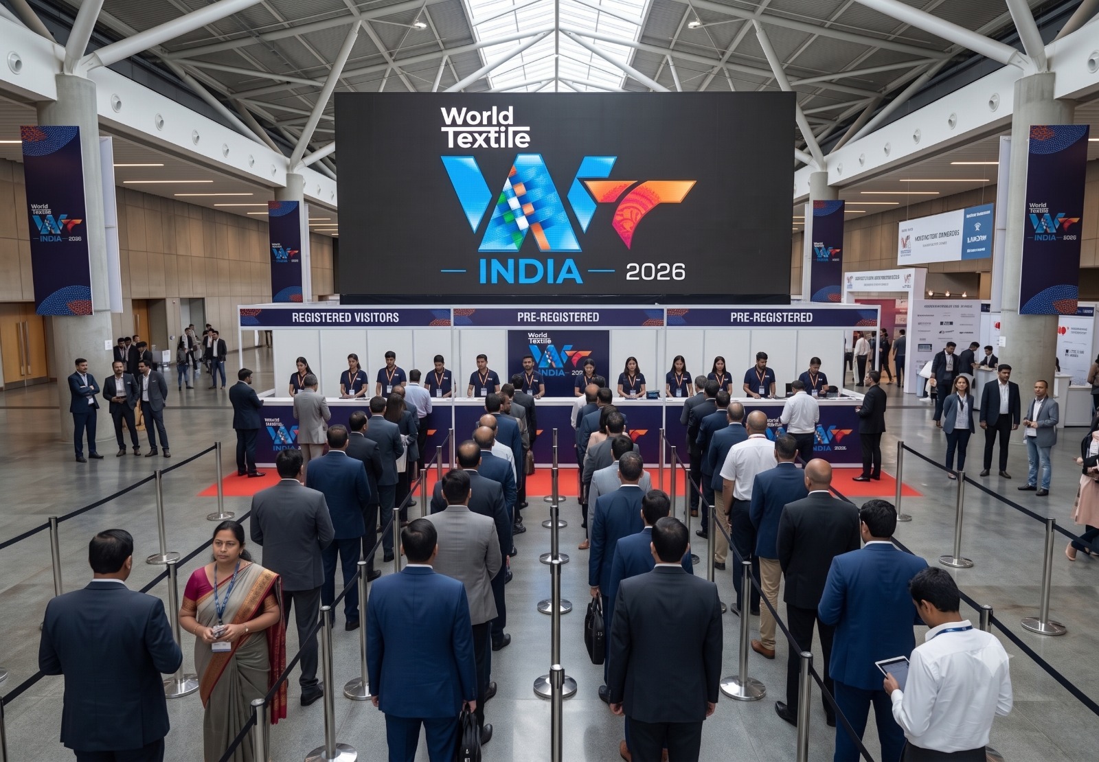 Visitors at textile trade show
